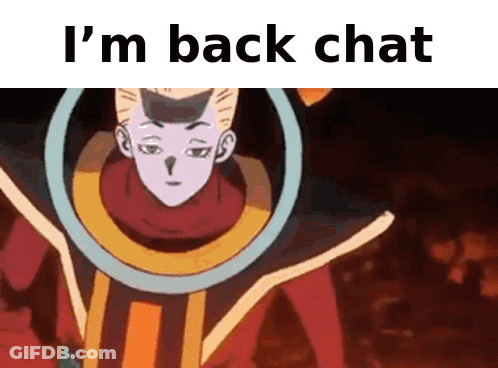 A Cartoon Character With The Words I 'M Back Chat GIF