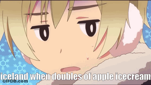 A Cartoon Character With The Words Iceland When Doubles Of Apple Ice Cream GIF