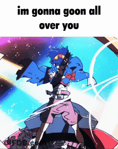 A Cartoon Character With The Words Im Gonna Goon All Over You Below Him GIF