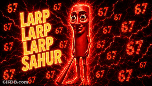 A Cartoon Character With The Words Larp Larp Larp Sahur Written On It GIF