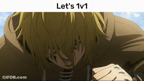 A Cartoon Character With The Words Let 'S 1V1 Below Him GIF