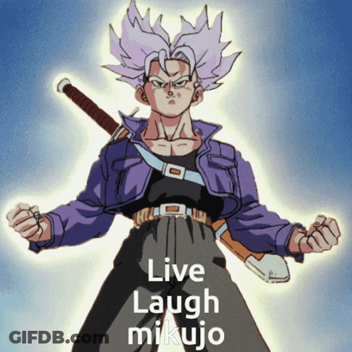 A Cartoon Character With The Words Live Laugh Mikujo GIF