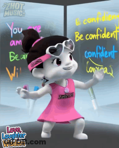 A Cartoon Character With The Words Love Laughter Wisdom On The Bottom Right GIF
