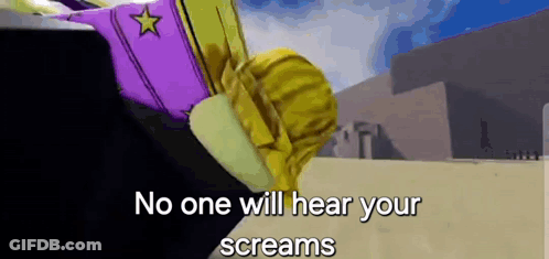 A Cartoon Character With The Words `` No One Will Hear Your Screams '' . GIF