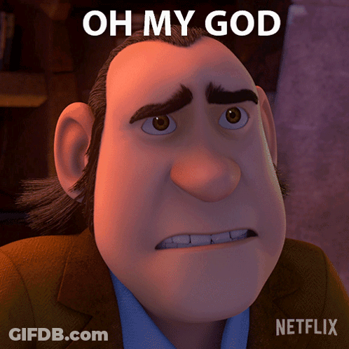 A Cartoon Character With The Words Oh My God Written Above Him GIF