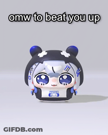 A Cartoon Character With The Words Omw To Beat You Up On It GIF