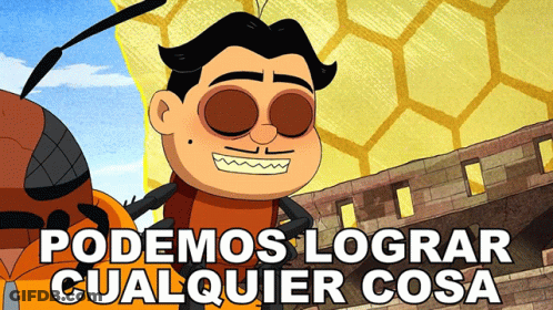 A Cartoon Character With The Words " Podemos Lograr Cualquier Cosa " On The Bottom GIF
