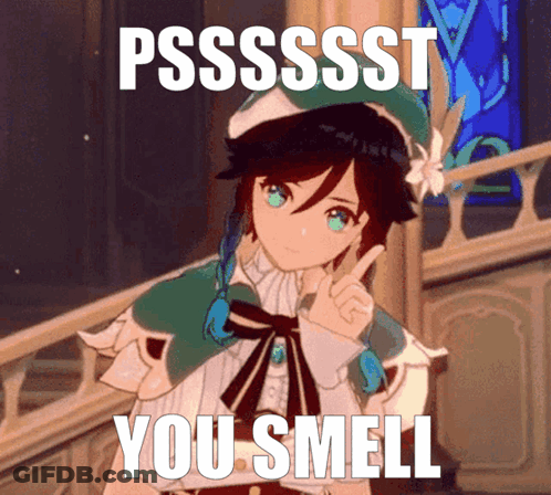 A Cartoon Character With The Words Pssssst You Smell GIF