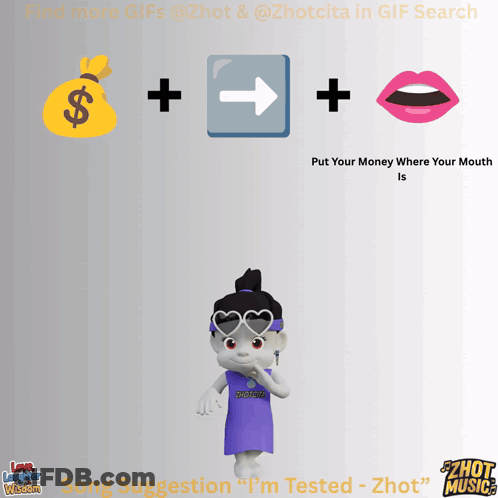 A Cartoon Character With The Words Put Your Money Where Your Mouth Is At The Top GIF