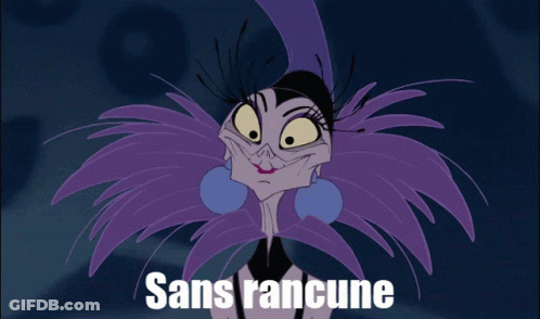 A Cartoon Character With The Words Sans Rancune Written Below Her GIF
