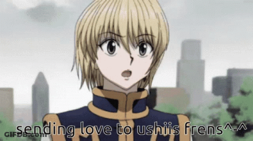 A Cartoon Character With The Words Sending Love To Ushii 'S Frens Written Below Him GIF