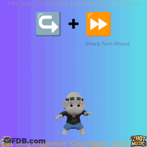 A Cartoon Character With The Words Sharp Turn Ahead On The Top GIF