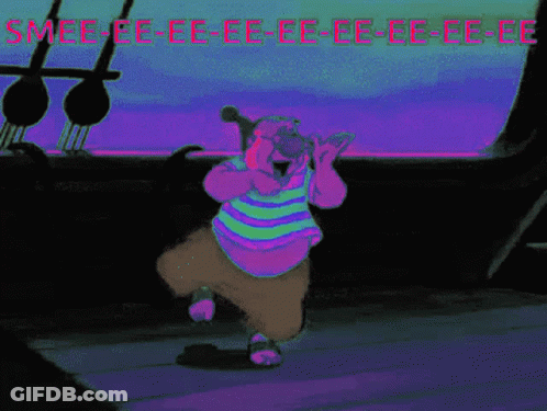 A Cartoon Character With The Words Smee-Ee-Ee-Ee-Ee-Ee-E GIF