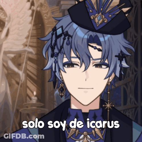 A Cartoon Character With The Words Solo Soy De Icarus Written On His Face GIF