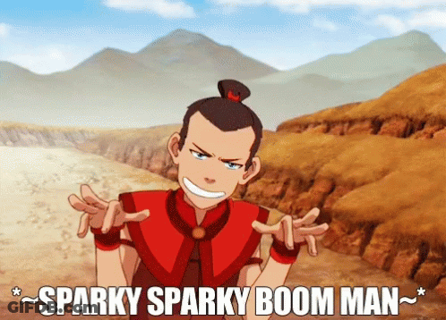 A Cartoon Character With The Words Sparky Sparky Boom Man On The Bottom GIF