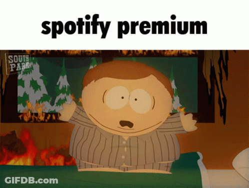 A Cartoon Character With The Words Spotify Premium On Top Of Him GIF