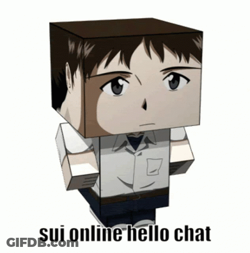 A Cartoon Character With The Words Sui Online Hello Chat On The Bottom Right GIF