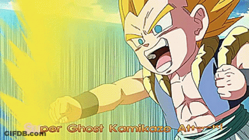 A Cartoon Character With The Words Super Ghost Kamikaze Attached To It GIF