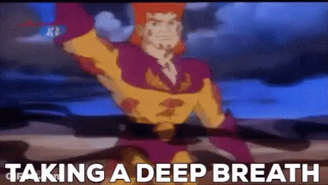 A Cartoon Character With The Words Taking A Deep Breath GIF