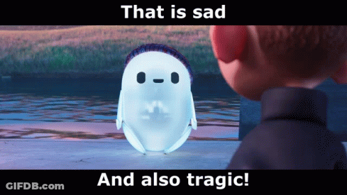 A Cartoon Character With The Words That Is Sad And Also Tragic On The Bottom GIF