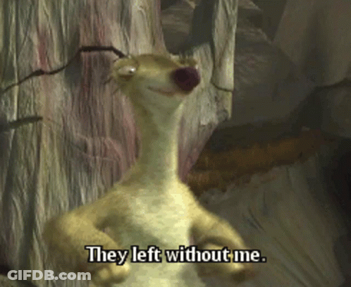 A Cartoon Character With The Words They Left Without Me On It GIF