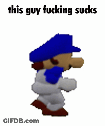 A Cartoon Character With The Words This Guy Fucking Sucks On It GIF