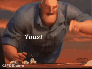 A Cartoon Character With The Words Toast Is Toast Written On His Face GIF