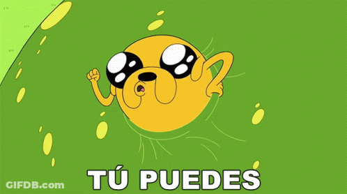 A Cartoon Character With The Words " Tu Puedes " In White Letters GIF