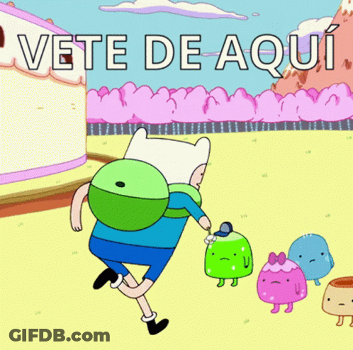A Cartoon Character With The Words Vete De Aqui Written On The Bottom GIF