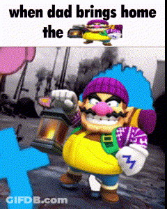 A Cartoon Character With The Words When Dad Brings Home The T On The Bottom GIF