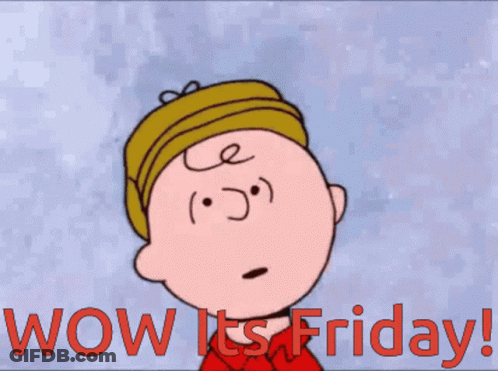A Cartoon Character With The Words Wow It 'S Friday On The Bottom GIF