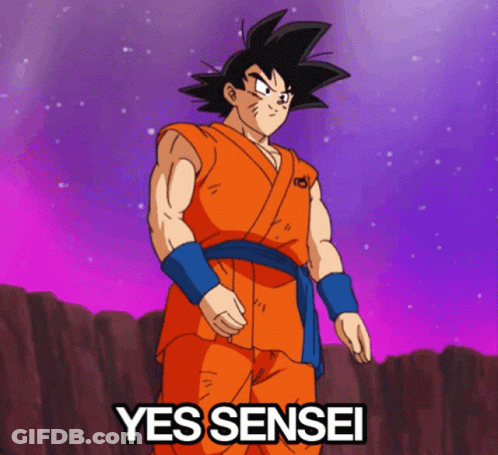 A Cartoon Character With The Words Yes Sensei On The Bottom GIF