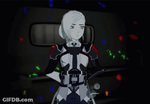 A Cartoon Character With White Hair And A Black And White Outfit Has The Letter H On Her Chest GIF