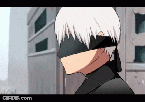 A Cartoon Character With White Hair And A Black Mask GIF
