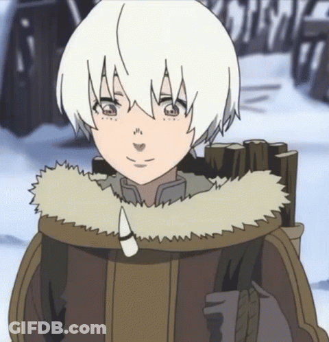 A Cartoon Character With White Hair And A Brown Jacket GIF