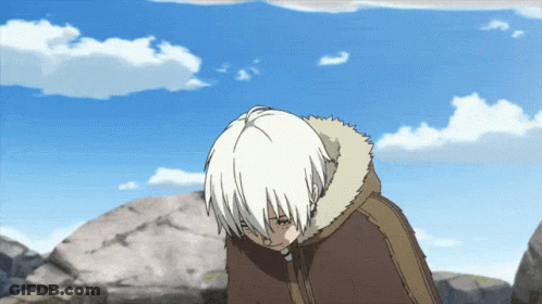 A Cartoon Character With White Hair And A Fur Collar GIF