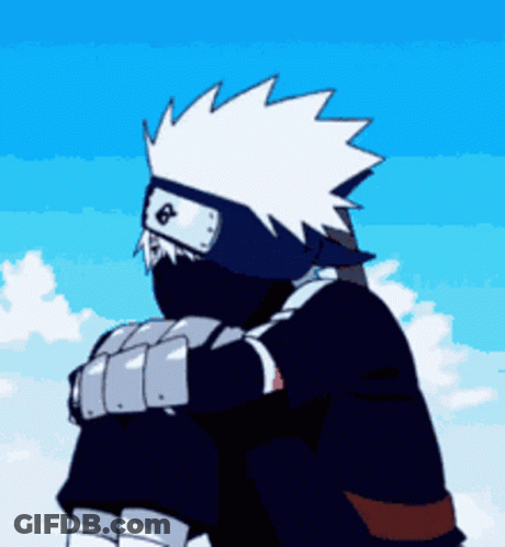 A Cartoon Character With White Hair And A Headband With The Letter G On It Is Sitting In Front Of A Blue Sky GIF