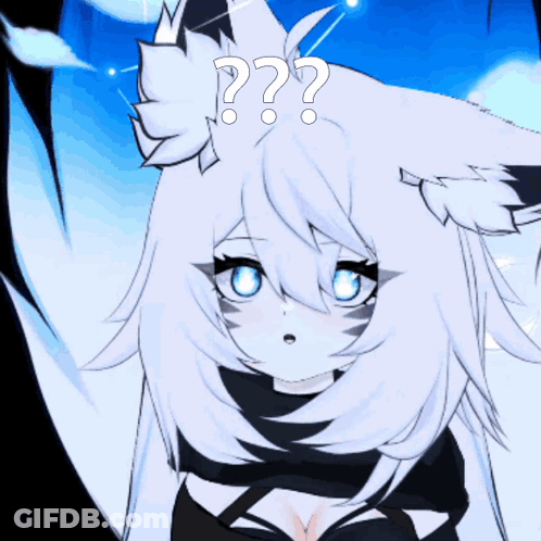 A Cartoon Character With White Hair And A Question Mark Above Her Head GIF