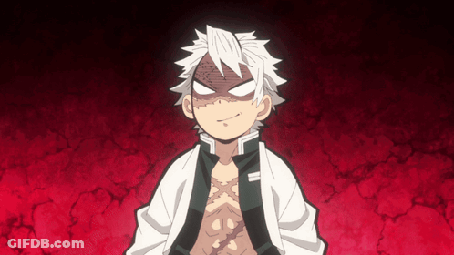 A Cartoon Character With White Hair And A Red Background Is Making A Funny Face GIF