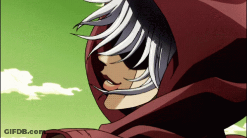 A Cartoon Character With White Hair And A Red Cape GIF