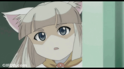 A Cartoon Character With White Hair And Blue Eyes Is Looking At The Camera GIF