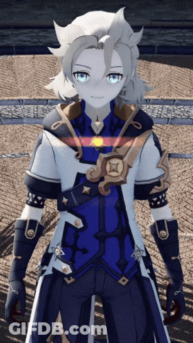 White-Haired Blue-Eyed Cartoon Character On Brick Floor GIF