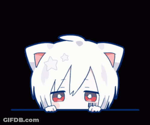 A Cartoon Character With White Hair And Cat Ears GIF