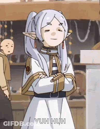 A Cartoon Character With White Hair And Ears Is Standing With Her Arms Crossed And Says Yuh Huh . GIF
