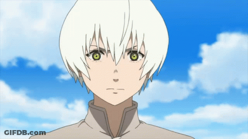 A Cartoon Character With White Hair And Green Eyes GIF