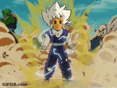 A Cartoon Character With White Hair And Orange Face Is Standing In The Sand GIF