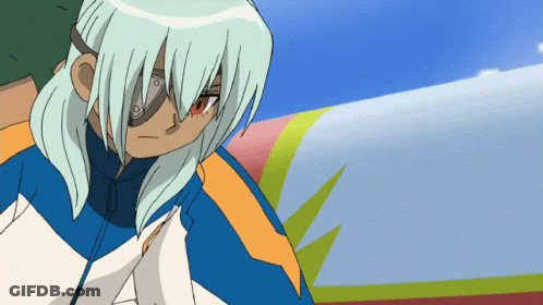 A Cartoon Character With White Hair And Red Eyes Has A Bandage Around His Eye GIF