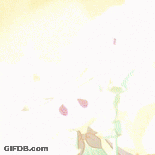 A Cartoon Character With White Hair And Red Eyes Holding A Flower GIF