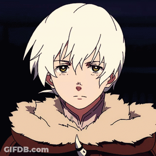 A Cartoon Character With White Hair And Yellow Eyes GIF