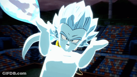 A Cartoon Character With White Hair Is Holding A Blue Ball GIF